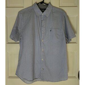 Nautica Short Sleeve Button Down Shirt with Blue and White Pattern Size Large